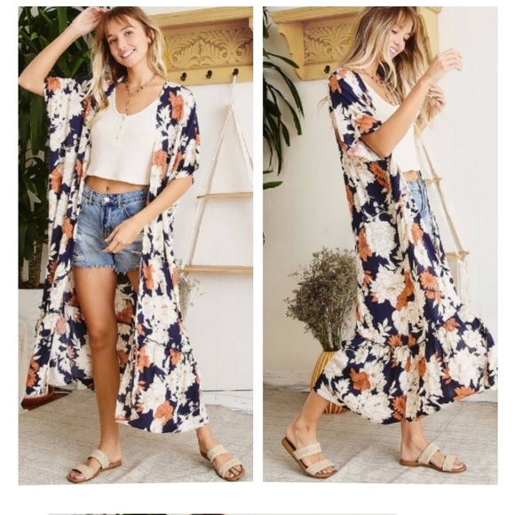 Ces Femme Tops - Ces Femme Floral Those Who Wander Duster Kimono Floral Spring Flowy Beachy OS